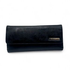 Kenneth Cole | Black Leather Clutch Wallet w/ Leopard Print Interior